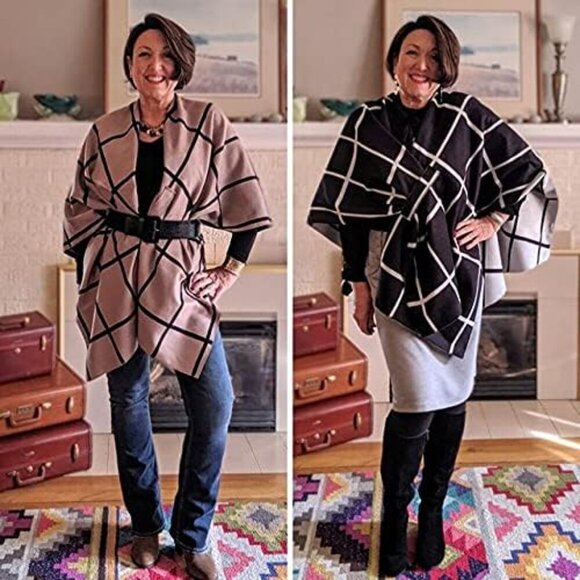 Women's Shawl Wrap Poncho Ruana Cape Open Front Cardigan Shawls for Fall Winter - Picture 2 of 8